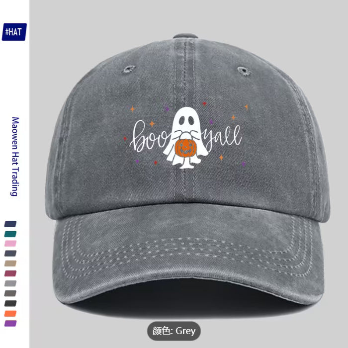 Wholesale Washed Distressed Black Baseball Cap  Ghost Print Soft Top Adjustable Unisex
