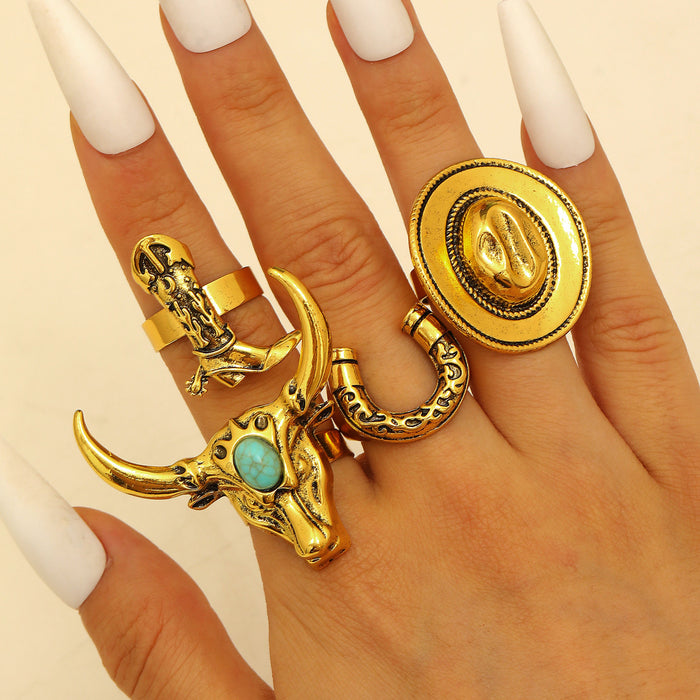 Wholesale Bohemian Ethnic Style Zinc Alloy Jewelry Set Cow Head Design Necklace and Bracelet