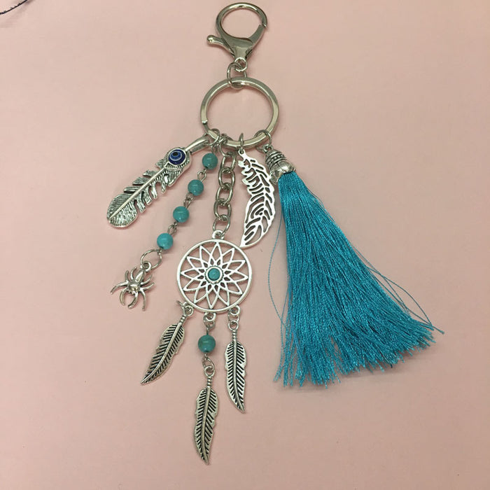 Wholesale Boho Dreamcatcher Keychain Zinc Alloy Tassel Leaf Bag Charm MOQ≥2