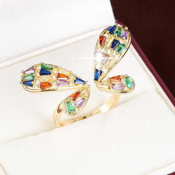 Wholesale Copper Zircon Butterfly Adjustable Ring Gold+ White Fashion Jewelry Accessory