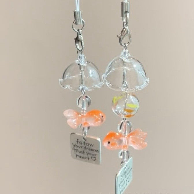 Wholesale Goldfish Beaded Pendant Chimes Mobile Phone Chain Cute Bag Hanging Ornaments