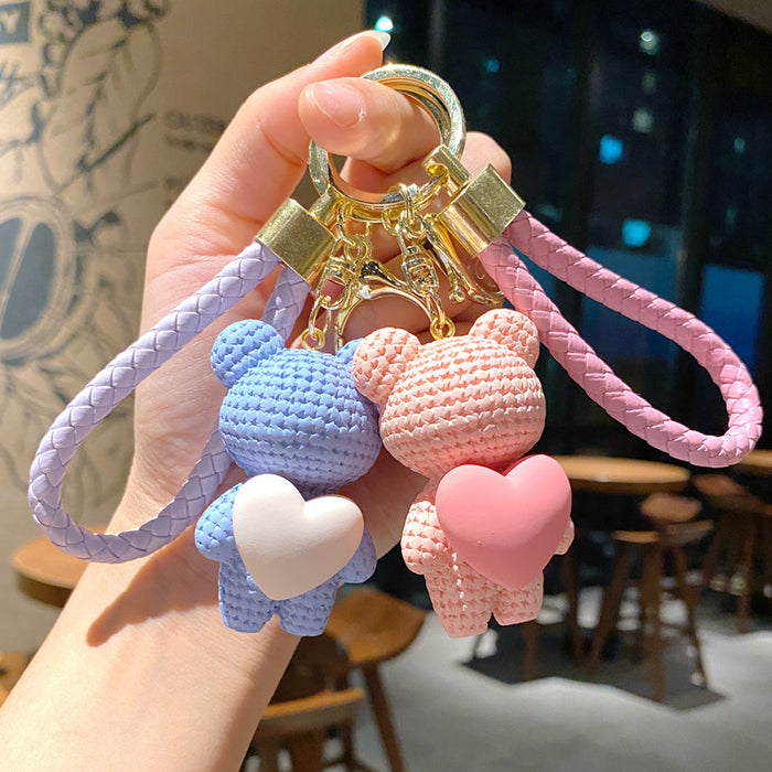 Wholesale Cartoon yarn, heart-shaped weaving pendant, car keychain accessories, keychain