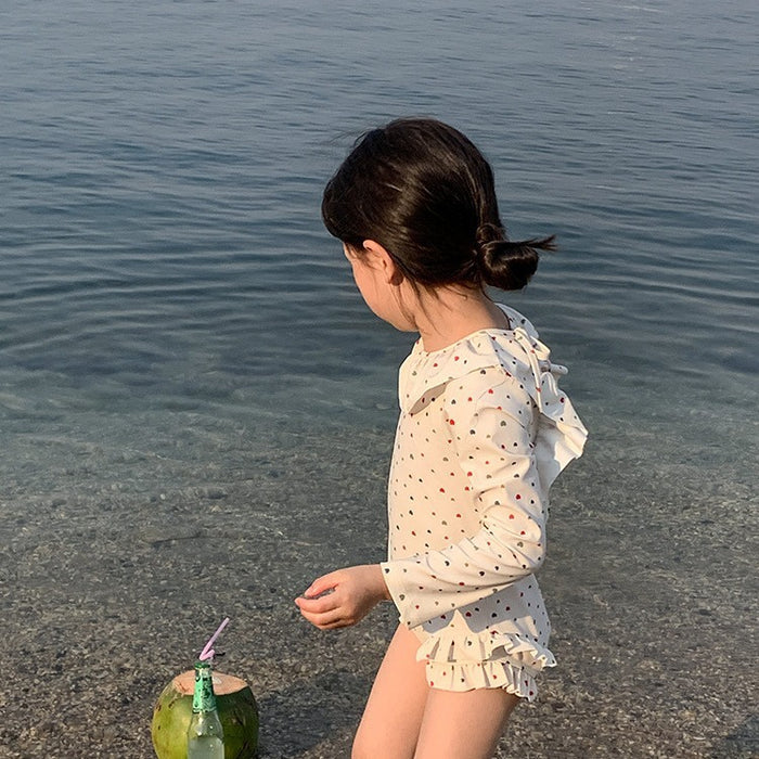 Wholesale Swimsuit with exposed back, sun protection, long sleeves, one-piece swimsuit, sweet swimsuit