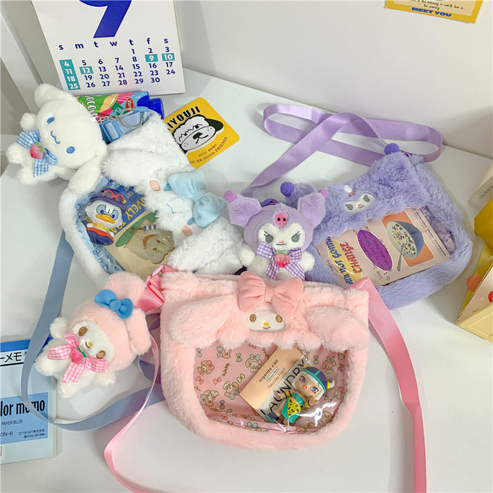 Wholesale Cute transparent PVC cartoon doll crossbody bag, personalized shoulder bag