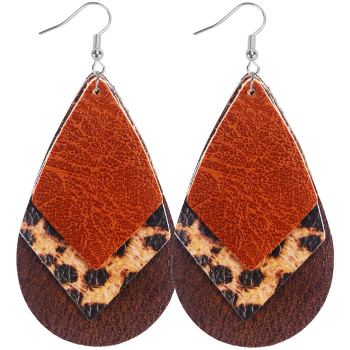 Wholesale Bohemian Style Multi-Layered Classic Leopard Print Sequin Women' s Leather Earrings Available in Multiple Colors