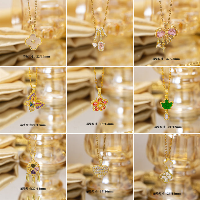 Wholesale Four-Leaf Clover Necklace Women' s Micro-Inlaid Gold Electroplated Pendant