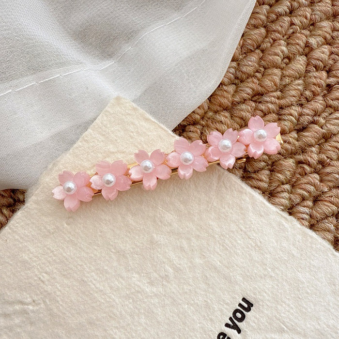 Wholesale Flower studded diamond side clip bangs clip straight clip pearl hairpin hair accessory