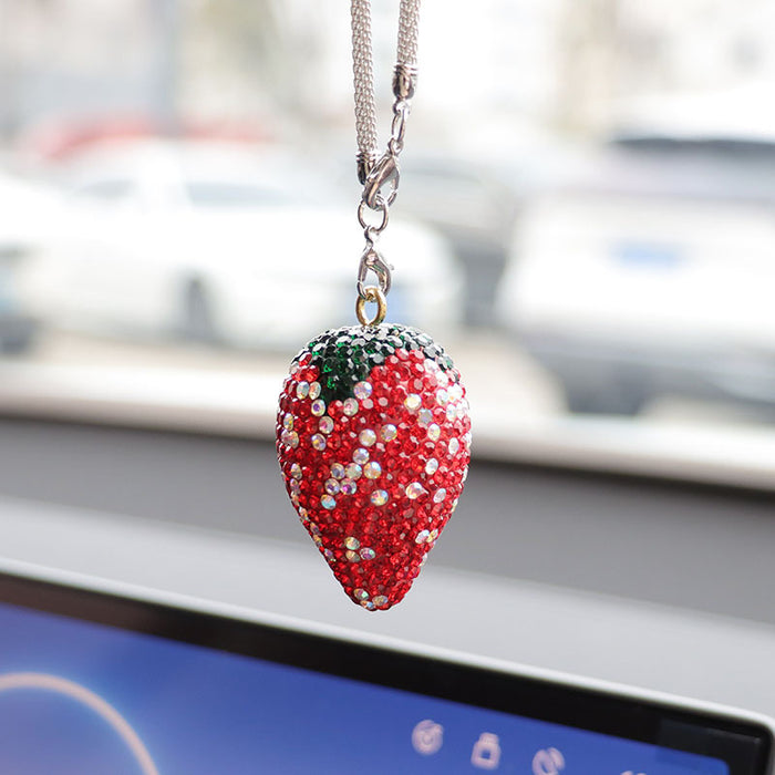 Wholesale Crystal Cherry Strawberry Car Charm Pendant Trendy Car Key Accessory