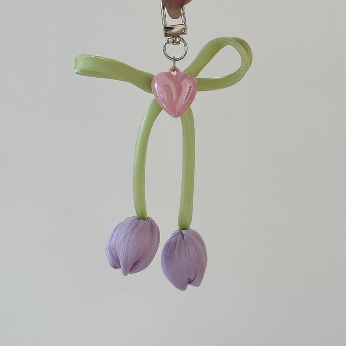 Wholesale Tulip Pink Love Keychain Sweet Girl Bag Pendant Bow Backpack Accessories