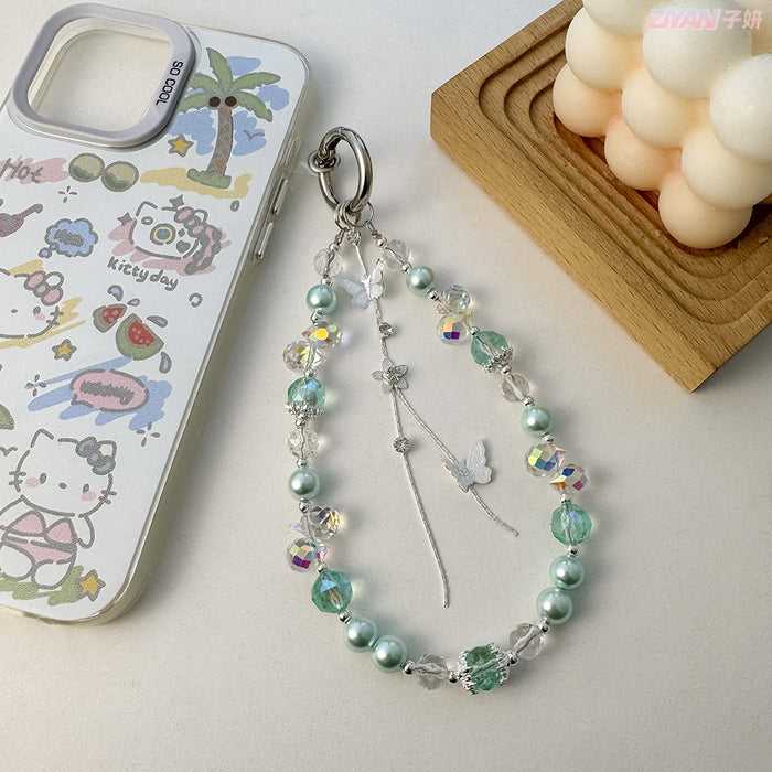 Wholesale Crystal Mobile Phone Chain Pearl Car Keychain Alloy Bag Hanging Ornaments