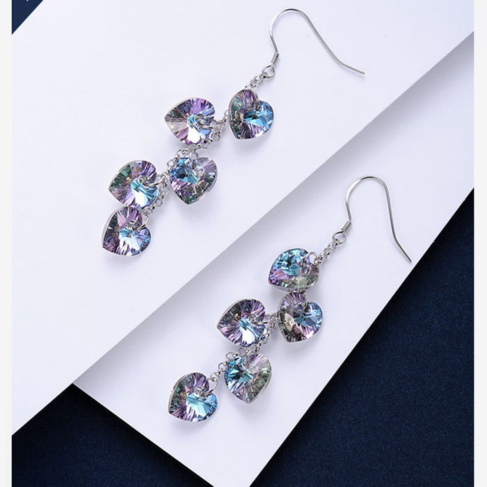 Wholesale Earrings Faux Crystal Heart Shaped Zircon Super Flash Tassel JDC-ES-FanMeng005
