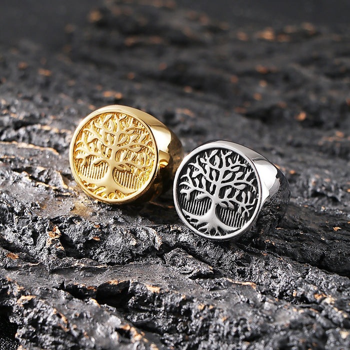 Wholesale Titanium Steel Tree of Life Ring Vintage Stainless Steel Tail Ring