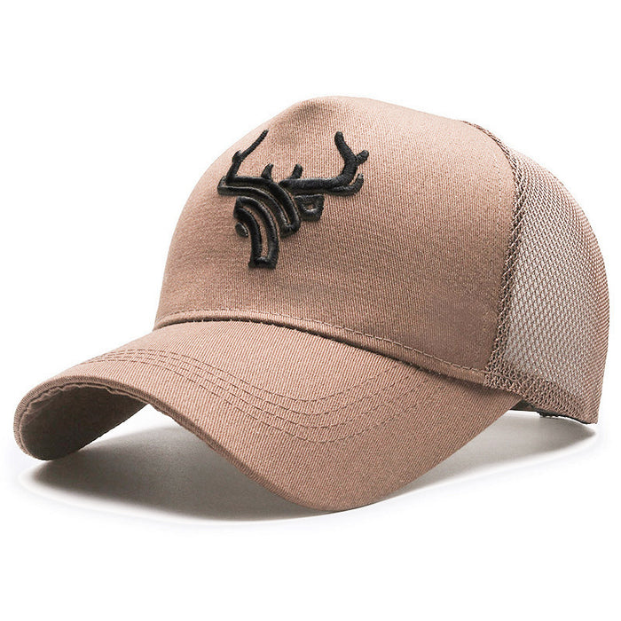 Wholesale High top five piece mesh cap embroidered deer antlers baseball cap breathable sun protection duckbill cap