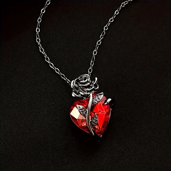 Wholesale Heart shaped rose necklace with a design that wraps around flowers and a collarbone chain