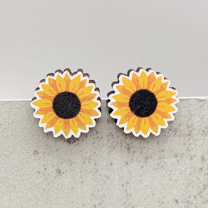 Wholesale Autumn Thanksgiving Earrings Maple Leaf Pumpkin Dwarf Wooden Earrings