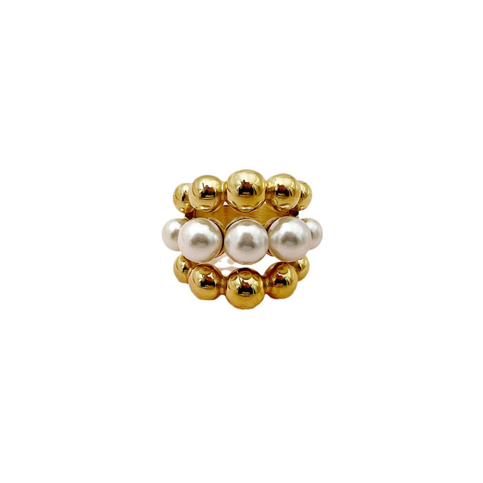 Wholesale Fashion Natural Pearl Gold Beads Three Layer Rings JDC-RS-Jinyue003