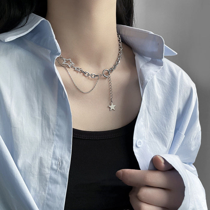 Wholesale Double layered titanium steel necklace, versatile collarbone chain, personalized neck chain, hoodie chain