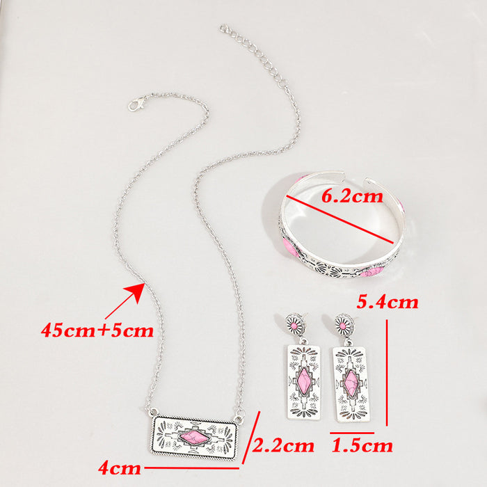 Wholesale Retro style pumpkin flower splicing geometric pink turquoise alloy set