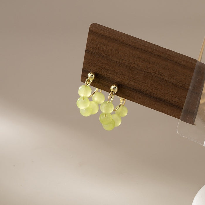 Wholesale Gentle temperament, green round bead earrings, versatile earrings, no ear holes, mosquito coils, ear clips