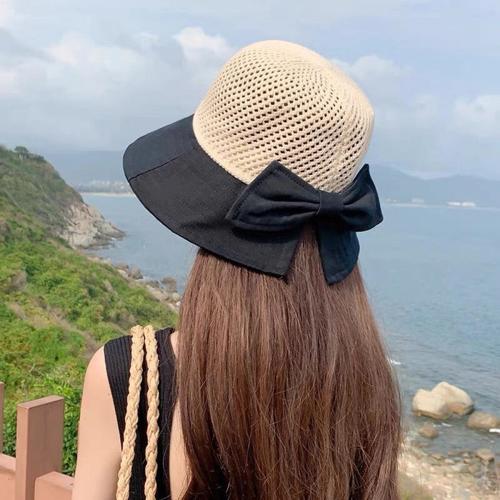 Wholesale Mesh Woven Bucket Hat Bow Sun Hat JDC-HT-PX004