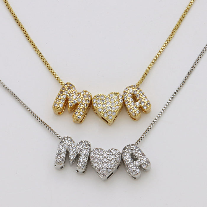 Wholesale Zircon Bubble Letter White Gold Pendant Necklace Women' s Clavicle Chain