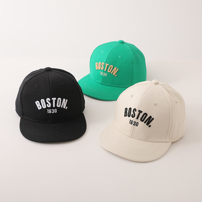 Wholesale Trendy Kids Embroidered Letter Flat Brim Baseball Cap Unisex Green Boston Sunscreen Casual Resale Accessory