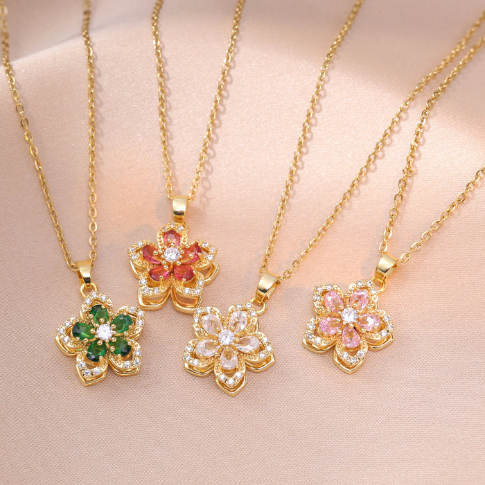 Wholesale Necklace zircon flower niche fashion new design pendant temperament titanium steel necklace