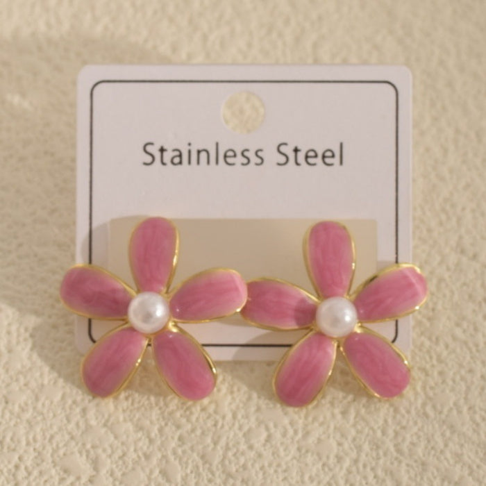 Wholesale Vintage Floral 2. 6cm Pearl Earrings Oil-Drip Earrings for Women