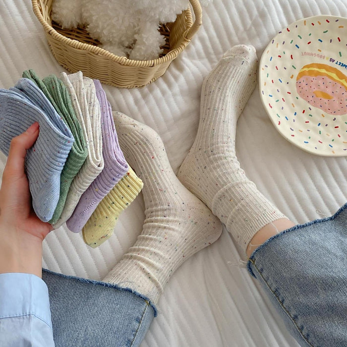 Wholesale Stacked socks made of pure cotton, thin socks with dotted yarn, long tube socks that are versatile and boneless, mid tube socks