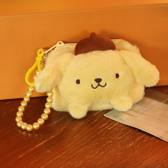 Wholesale Plush White Dog Coin Purse With Bead Chain Cute Bow Design Cartoon Small Bag For Students Key Card Holder Gift