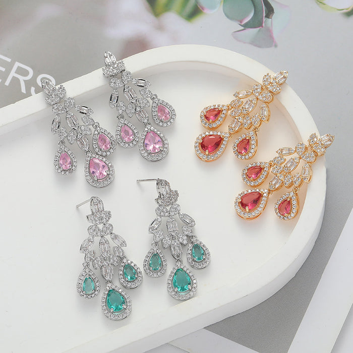 Wholesale Feather tassel earrings, retro fashion earrings, niche high-end, exaggerated earrings