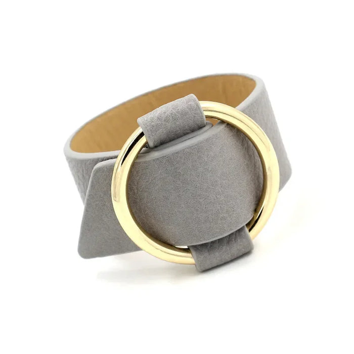 Wholesale Personalized adjustable opening metal ring bracelet, faux leather bracelet, fashionable and versatile wide bracelet for women