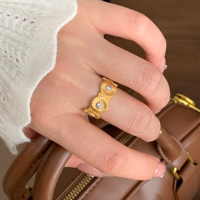 Wholesale brushed daisy ring craft diamond flower girl jewelry