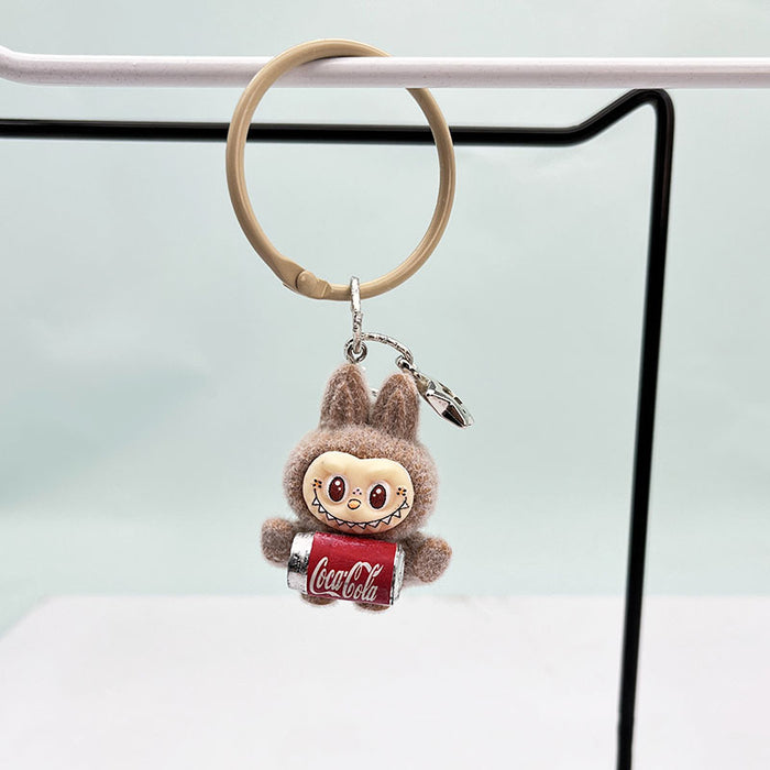 Wholesale Cute resin plush cola bottle keychain pendant plush toy doll bunny bag hanging decoration