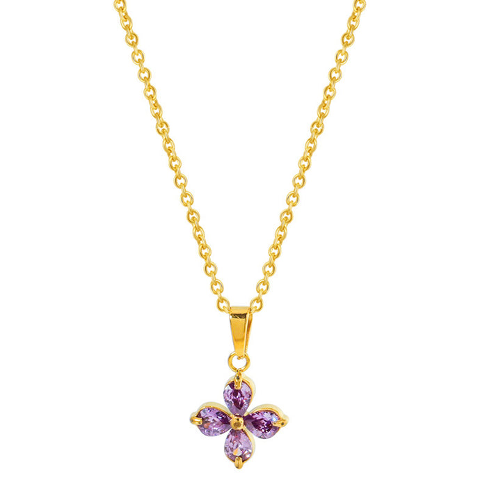 Wholesale Gold Butterfly Zircon Pendant Necklace Titanium Steel Fashion Jewelry MOQ≥2