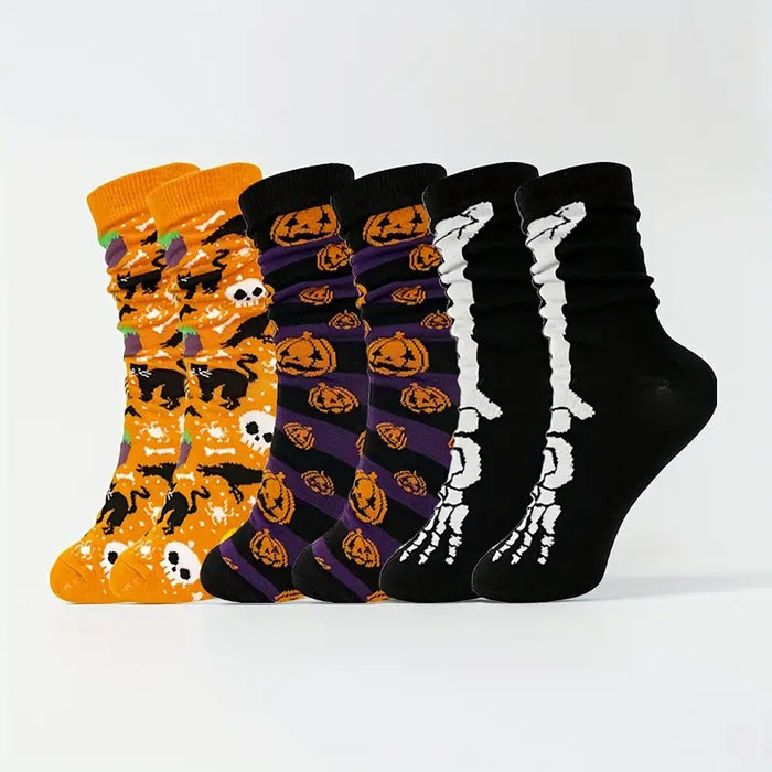 Wholesale 5pcs Halloween Skull Pumpkin Cartoon Printed Casual Polyester Middle Tube Socks JDC-SK-Xinh022