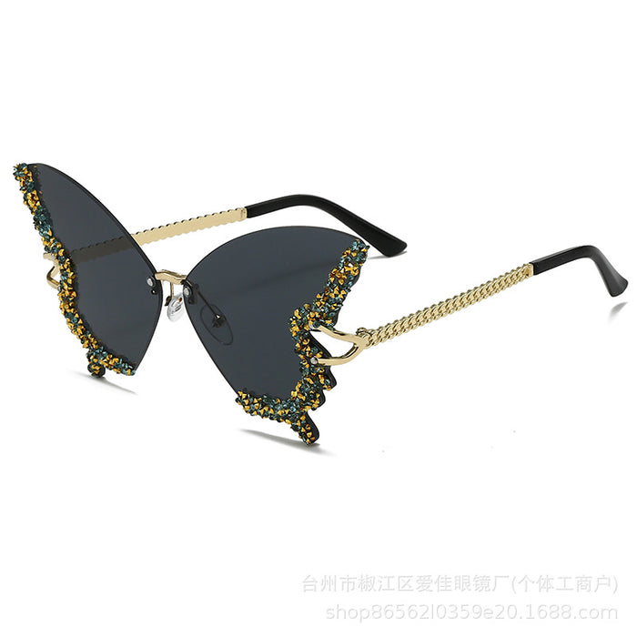 Wholesale Advanced sunglasses butterfly shaped diamond studded frameless fashion sunglasses