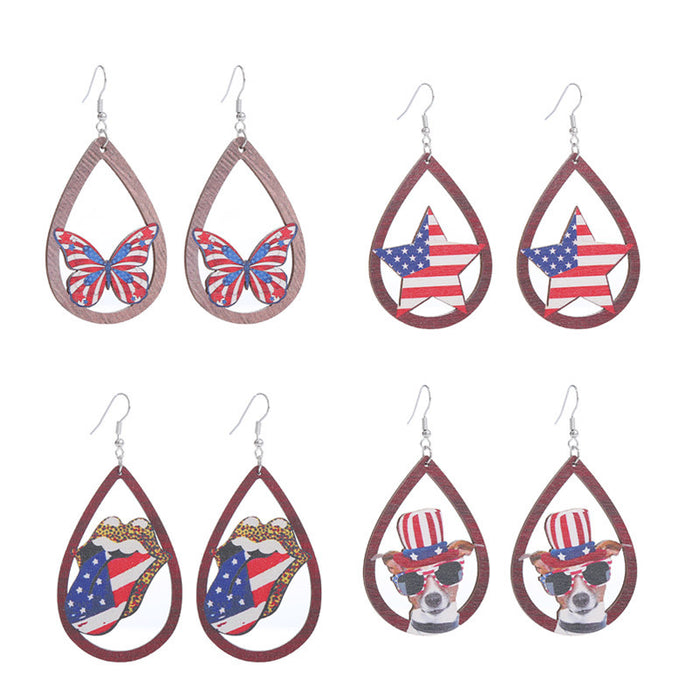 Wholesale American Independence Day Printed Wooden Water Drop Earrings JDC-ES-ChouTteng016