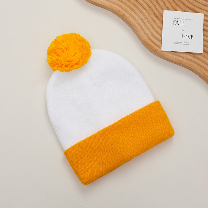 Wholesale New Color-Blocked Large Head Circumference Woolen Hats Autumn and Winter Fur Ball Knitted Hats Winter Warm Hats