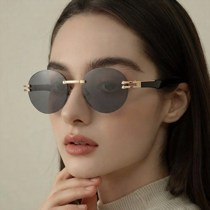 Wholesale Rimless Gold Frame Round Sunglasses UV400 Trendy Street Style for Women
