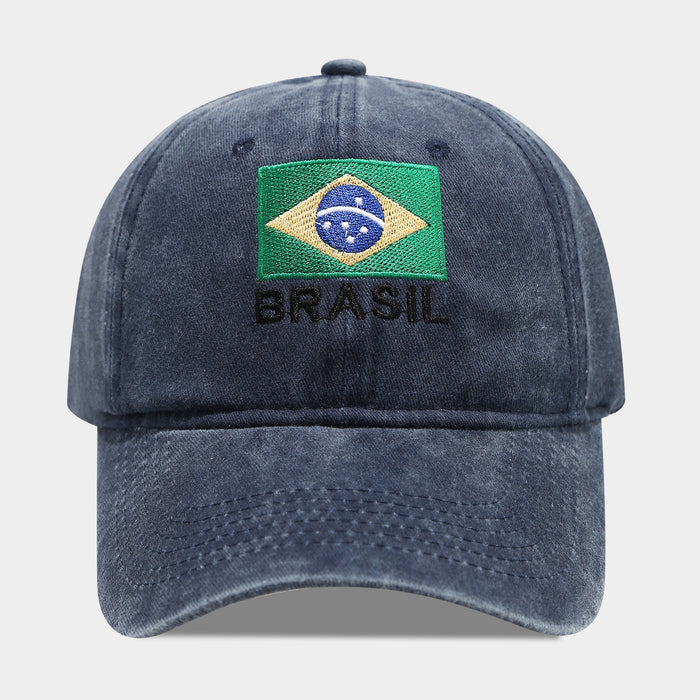 Wholesale Brazilian flag embroidered soft-top vintage distressed baseball fashionhat for men and women