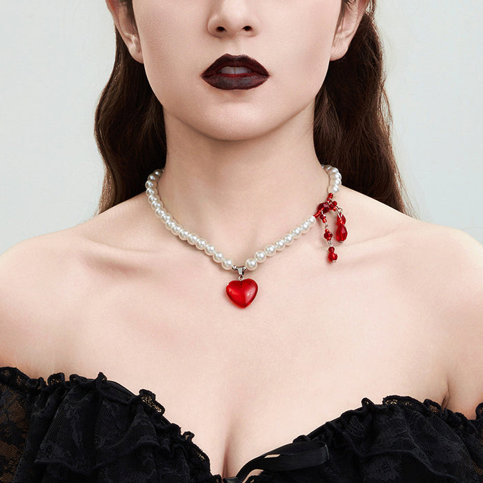 Wholesale Jewelry Gothic Pearl Necklace choker Halloween Blood Drops Tassel Crystal Clavicle Chain
