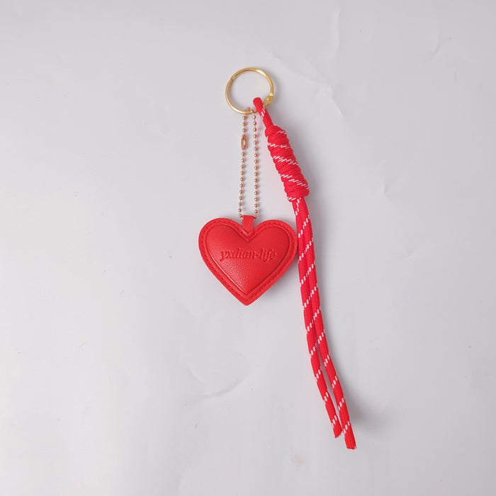 Wholesale Heart Shaped PU Leather Bag Charm Keychain Black Embossed With Braided Rope Car Hanging Ornament Boutique Resale Gift