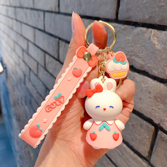 Wholesale Cartoon Bow Tie Rabbit Keychain PVC Car Key Accessory Gift