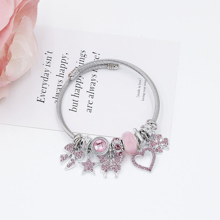 Wholesale Diamond studded butterfly bead bracelet, clover pendant, lucky bracelet with accessories