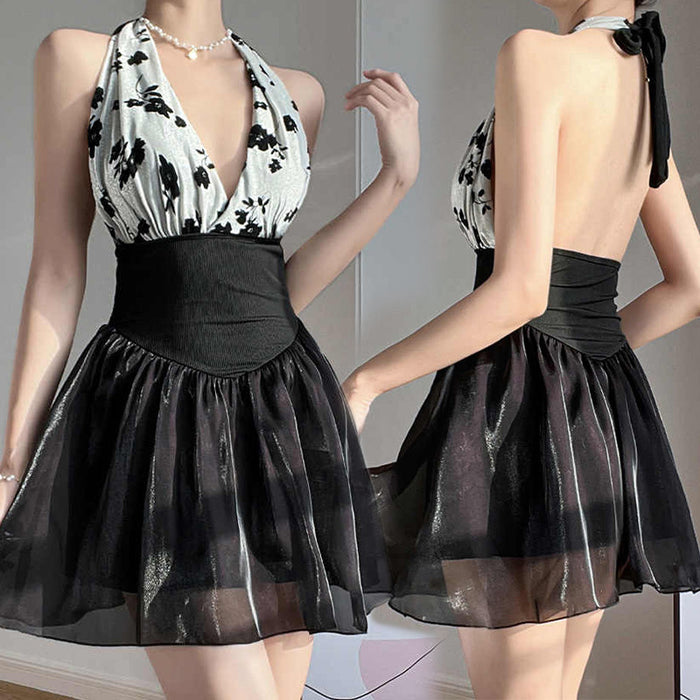 Wholesale Swimsuit women's one-piece temperament fashion printed skirt backless conservative high waist slim hot spring swimsuit