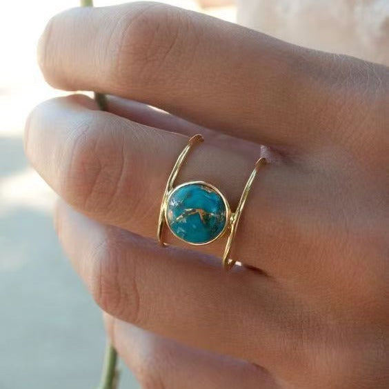 Wholesale Minimalist turquoise ring, niche design, versatile ring, fashionable and popular jewelry