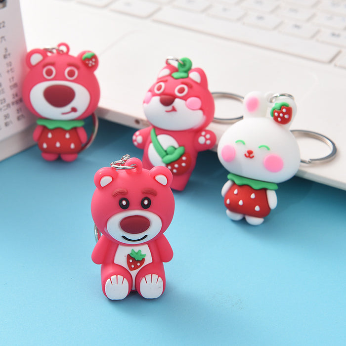 Wholesale Cartoon Strawberry Bear Keychain Small Gift Children Student Small Gift Bag Pendant