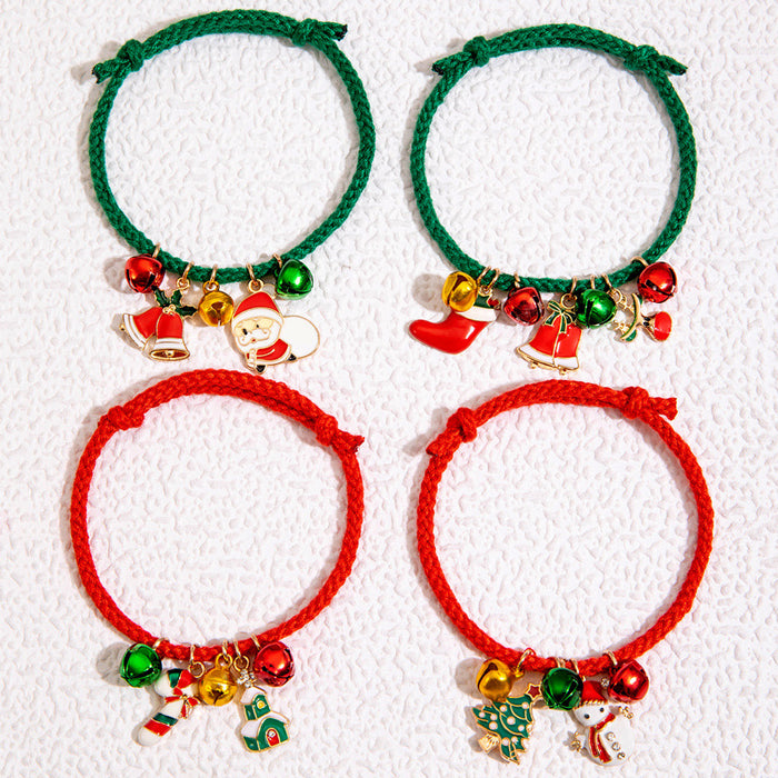 Wholesale Christmas Cute Bells Santa Reindeer Snowman Pendant Red Rope Bracelet Fashion Accessory Gift MOQ≥2