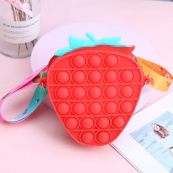 Wholesale Bag, coin purse, silicone crossbody, adult, child, decompression, cute fruit, strawberry